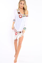 White Crochet Tassel Detail Kaftan - Katrina-Tops