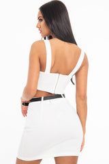 White Crop Top Western Belt Skirt Co-Ord - Mindy-Co-ords
