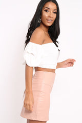 White Crop Top With Ruffle Sleeves - Fenix-Crop Tops