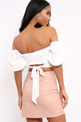 White Crop Top With Ruffle Sleeves - Fenix-Crop Tops