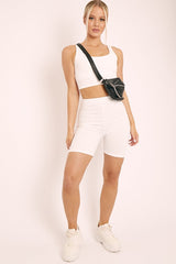 White Crop Top and Cycling Shorts Co-ord Set - Frankie-Co-ords