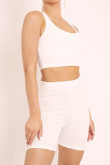 White Crop Top and Cycling Shorts Co-ord Set - Frankie-Co-ords