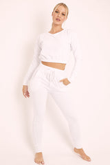 White Crop Top and Slim Jogger Loungewear Co-ord Set - Suzy-Loungewear
