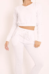 White Crop Top and Slim Jogger Loungewear Co-ord Set - Suzy-Loungewear
