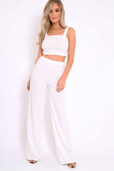 White Crop Top and Trousers Co-ord Set - Kimmy-Co-ords