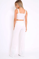 White Crop Top and Trousers Co-ord Set - Kimmy-Co-ords