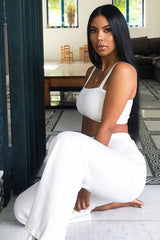 White Crop Top and Trousers Co-ord Set - Kimmy-Co-ords
