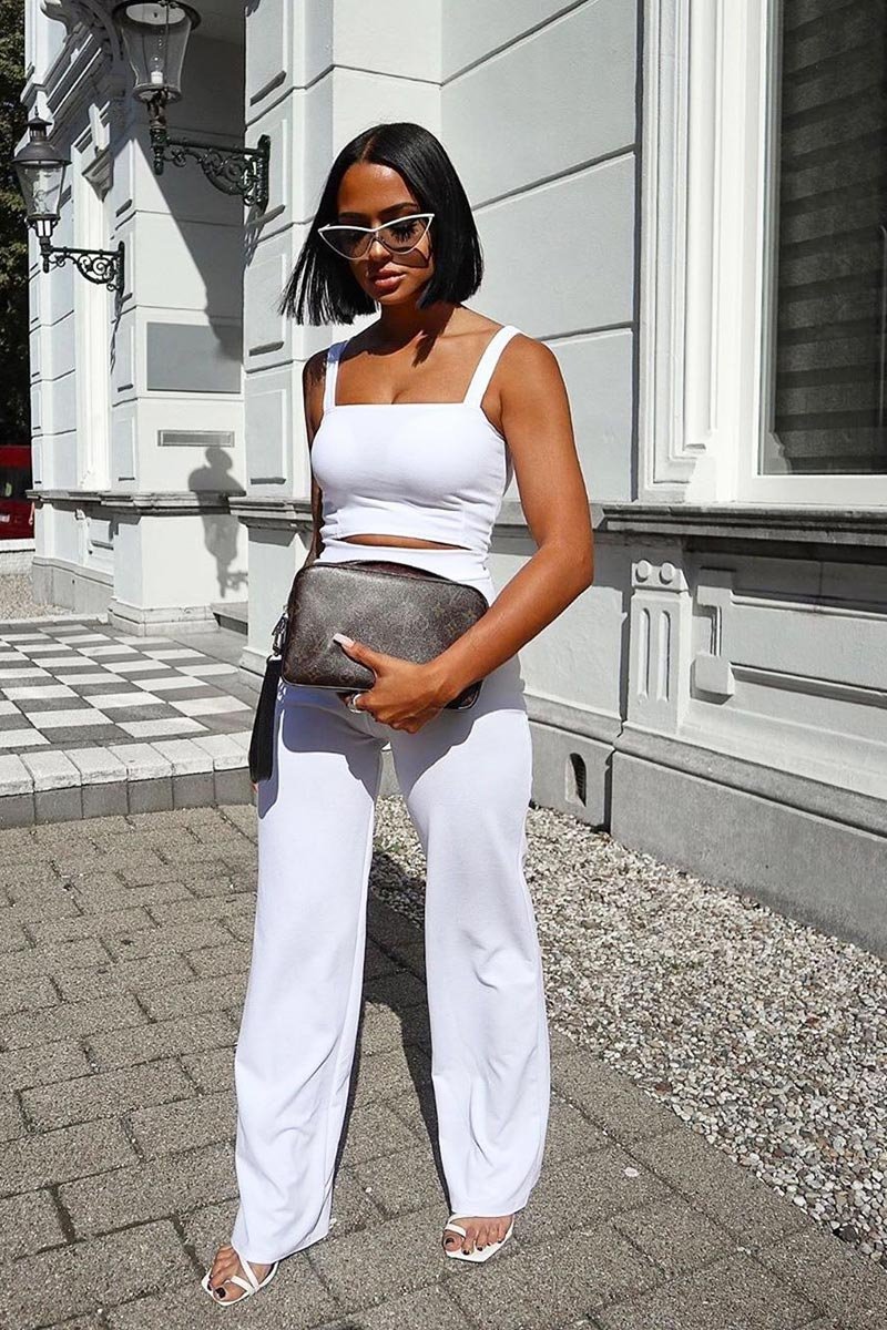 White Crop Top and Trousers Co-ord Set - Kimmy-Co-ords