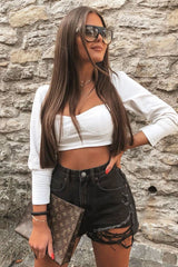 White Cropped Bustier Crop Top - Mara-Crop Tops