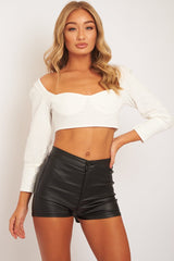 White Cropped Bustier Crop Top - Mara-Crop Tops