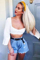 White Cropped Bustier Crop Top - Mara-Crop Tops