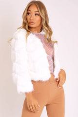White Cropped Faux Fur Jacket - Gwen-Faux Fur