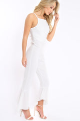 White Cropped Frill Hem Jumpsuit - Sadey-Jumpsuits