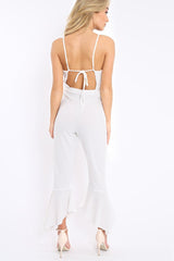 White Cropped Frill Hem Jumpsuit - Sadey-Jumpsuits