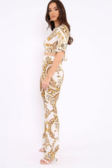 White Cropped Scarf Print Co-Ord - Thresa-Co-ords