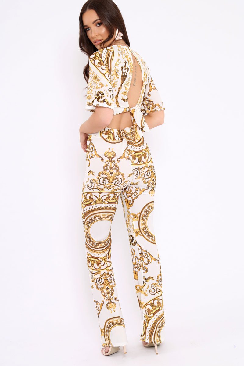 White Cropped Scarf Print Co-Ord - Thresa-Co-ords