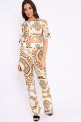 White Cropped Scarf Print Co-Ord - Thresa-Co-ords