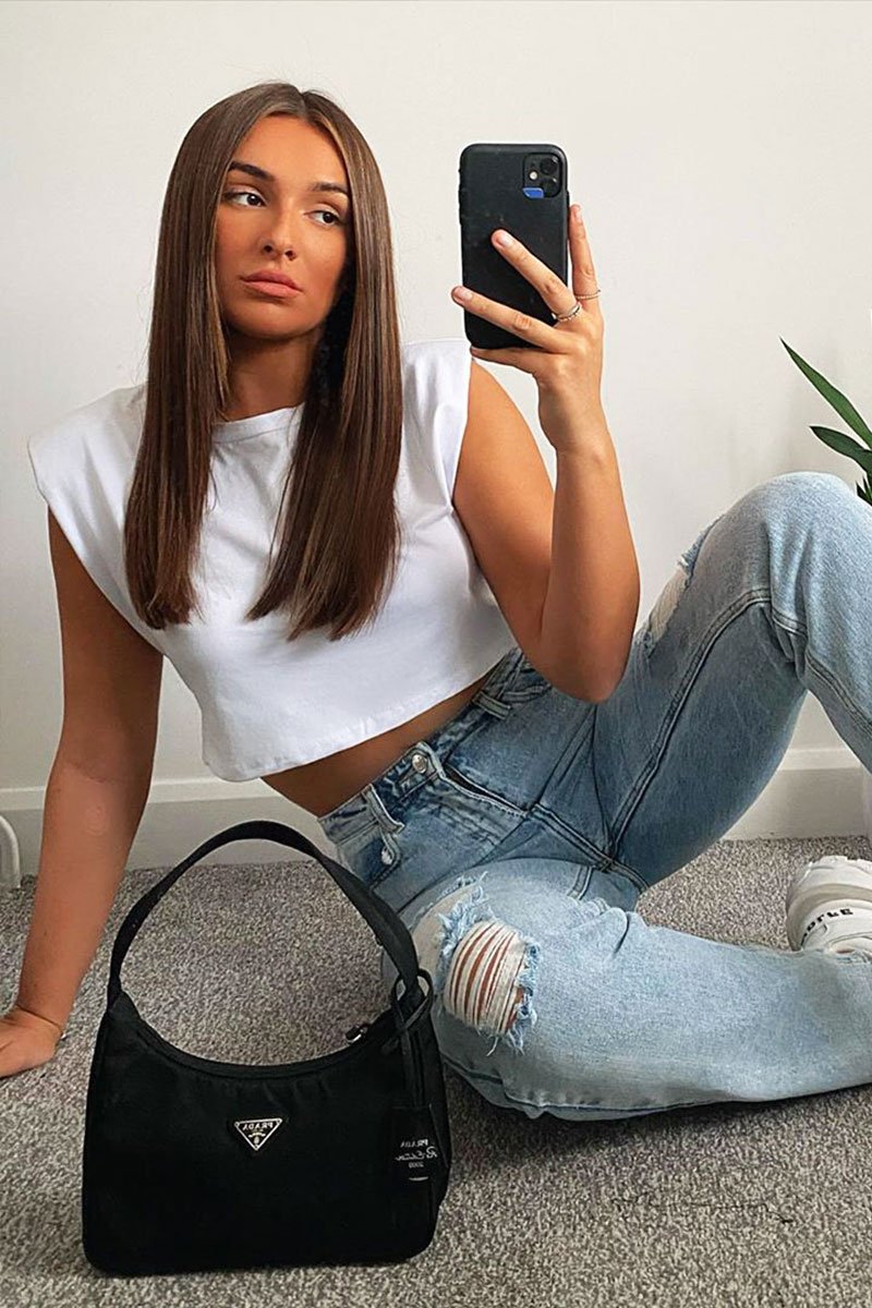 White Cropped Shoulder Pad T-shirt - Ivani-T-shirt