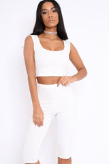 White Cropped Top and Leggings Co-Ords - Remini-Co-ords