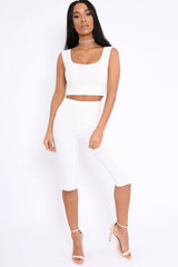 White Cropped Top and Leggings Co-Ords - Remini-Co-ords