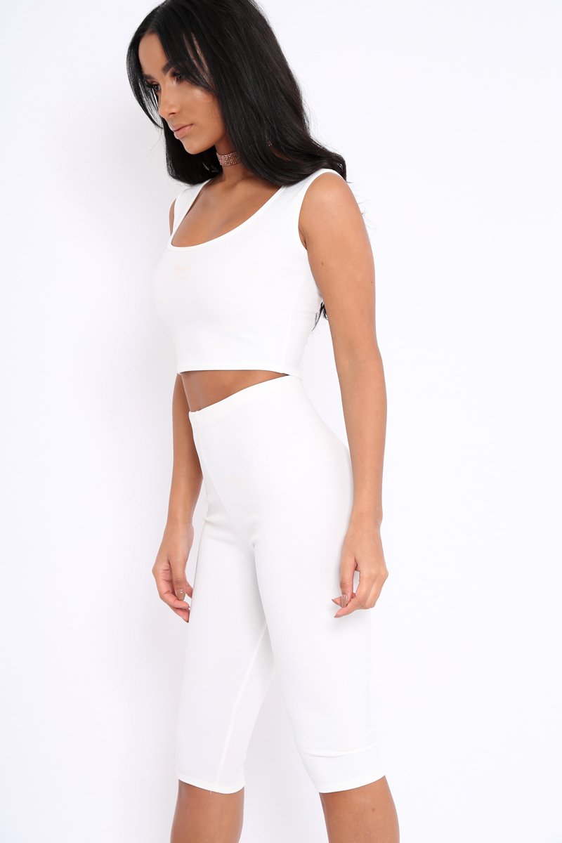 White Cropped Top and Leggings Co-Ords - Remini-Co-ords