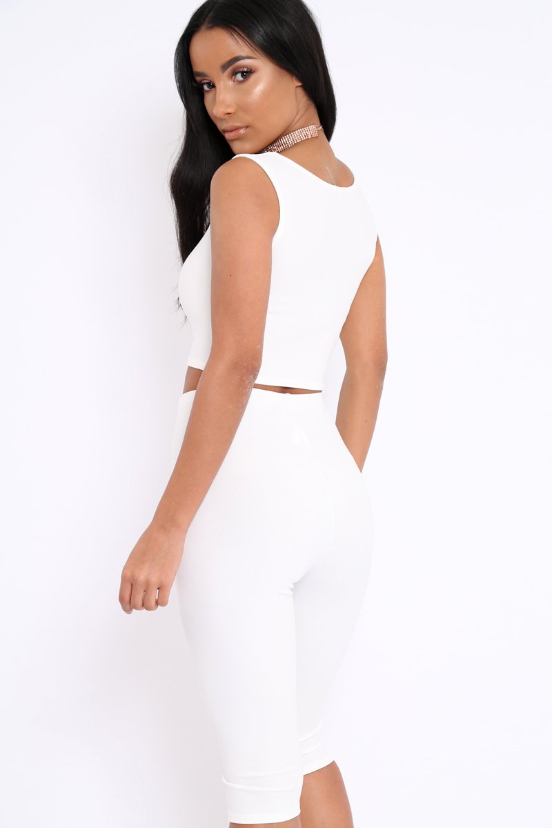 White Cropped Top and Leggings Co-Ords - Remini-Co-ords