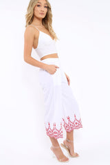 White Cropped Wide Leg Trousers - Eliana-Trousers
