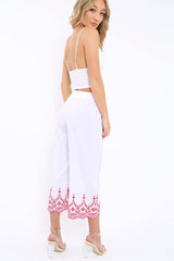 White Cropped Wide Leg Trousers - Eliana-Trousers