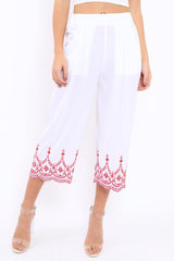 White Cropped Wide Leg Trousers - Eliana-Trousers