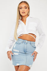 White Cropped Wrap Around Shirt - Janeva-Shirts
