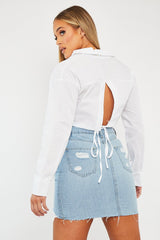White Cropped Wrap Around Shirt - Janeva-Shirts