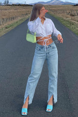 White Cropped Wrap Around Shirt - Janeva-Shirts