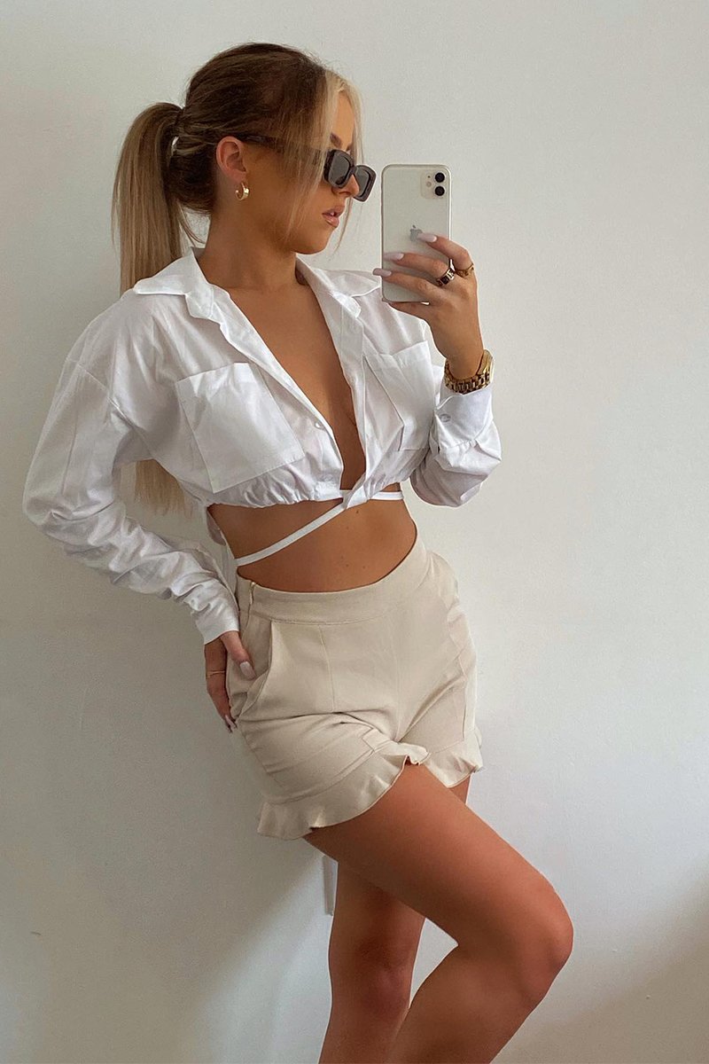 White Cropped Wrap Around Shirt - Janeva-Shirts