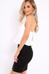 White Cross Back Frill Hem Crop Top - Jess-Crop Tops