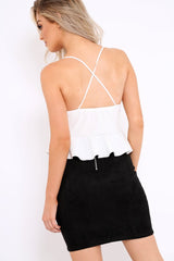 White Cross Back Frill Hem Crop Top - Jess-Crop Tops