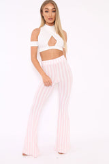 White Cross Front Cold Shoulder Crop Top - Kenzli-Tops