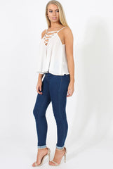 White Cross Front Detail Crop Top - Laurie-Crop Tops
