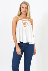 White Cross Front Detail Crop Top - Laurie-Crop Tops