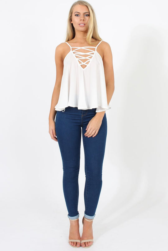 White Cross Front Detail Crop Top - Laurie