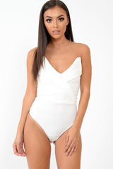 White Cross Over Bardot Bodysuit - Sahari-Bodysuits
