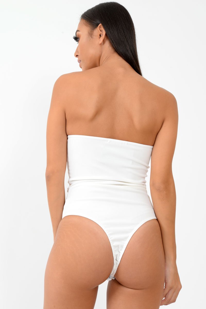 White Cross Over Bardot Bodysuit - Sahari-Bodysuits
