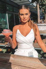 White Cross Over Bardot Bodysuit - Sahari-Bodysuits