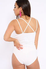 White Cross Over Cut Out Bodysuit - Safia-Bodysuits