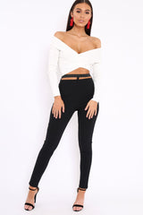 White Cross Over Front Bardot Top - Cardie-Tops
