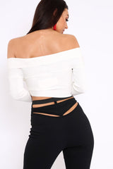 White Cross Over Front Bardot Top - Cardie-Tops