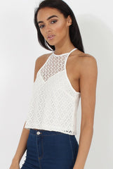 White Crotchet High Neck Top - Azaela-Tops