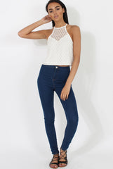 White Crotchet High Neck Top - Azaela-Tops