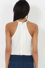 White Crotchet High Neck Top - Azaela-Tops