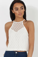 White Crotchet High Neck Top - Azaela-Tops