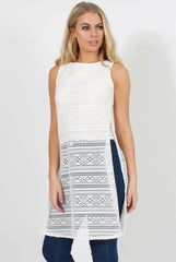 White Crotchet Side Split Top - Lottie-Tops